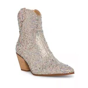 Betsey Johnson Allover Rhinestone Ankle Cowboy Boots Women’s Size 9